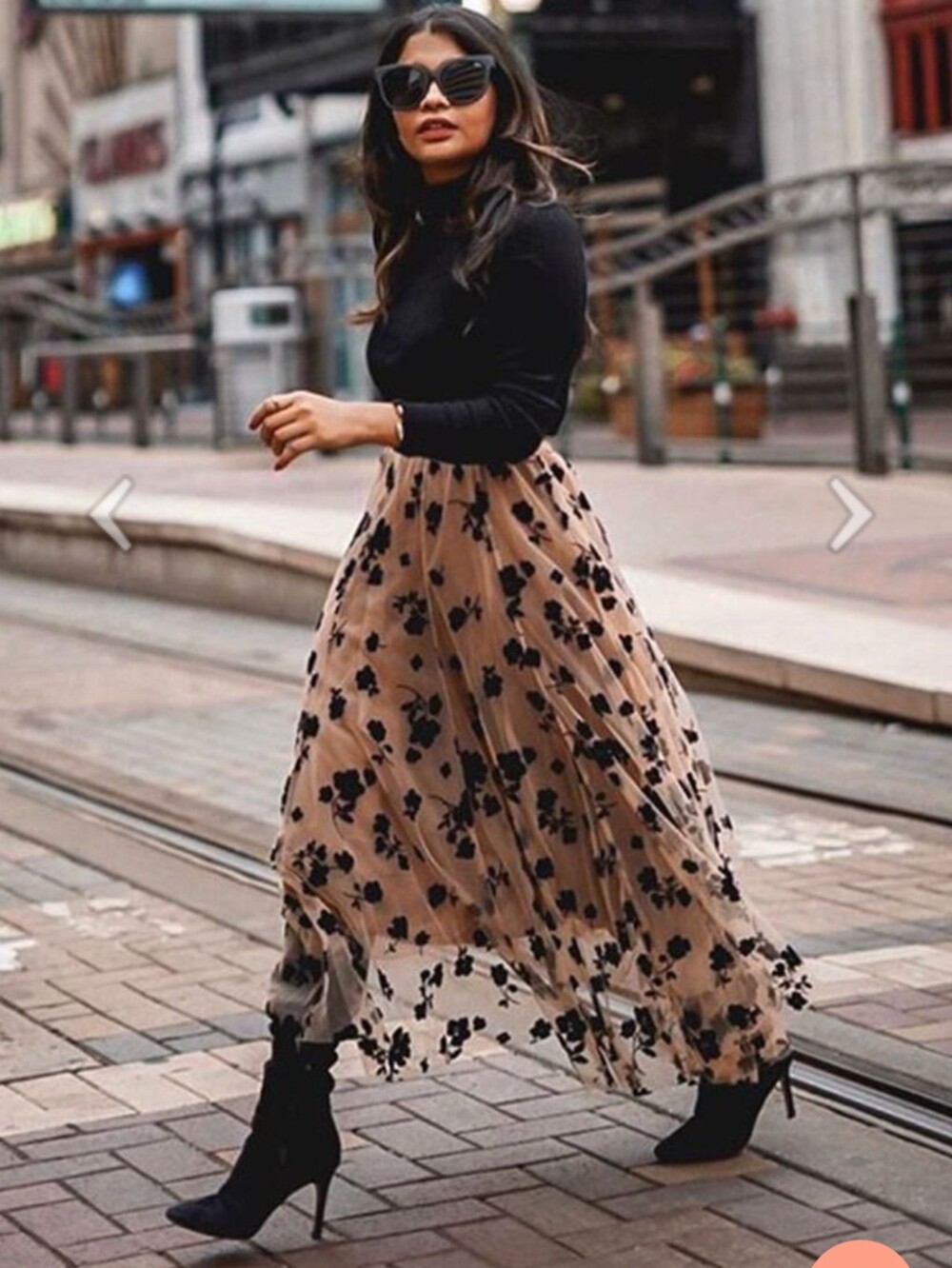 Chicwish Floral Mesh Midi Skirt Caramel Black Tulle NWT S/M